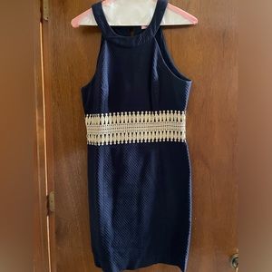 Lily Pulitzer Navy Blue & Gold Ashlynn Shift Dress, Size 2